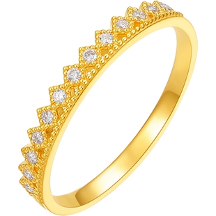 周六福黄金镶嵌钻石戒指皇冠5G足金手饰女款官方旗舰店新年礼物