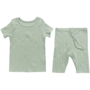 韩版童装24婴幼糖果色短袖家居服套装夏天清爽舒服薄款可外穿睡衣