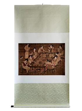 唐人宫乐图 真正1:1手工内府式绫装裱立轴收藏挂画装饰画中国画绢