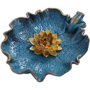 纯铜莲花香插香座香薰炉香盘小倒流香香炉线香底座点香托盘香插盘