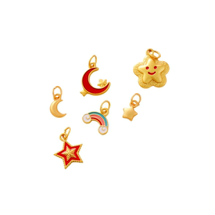 18K包金保色哑金星星月亮彩虹小吊坠子diy手链项链耳坠首饰品配件
