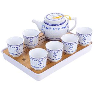 青花陶瓷泡茶壶带过滤网隔内胆家用单壶茶水分离冲茶器大容量套装