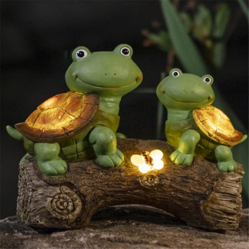 户外太阳能灯动物树脂工艺品乌龟青蛙一体雕像户外庭院灯草坪装饰