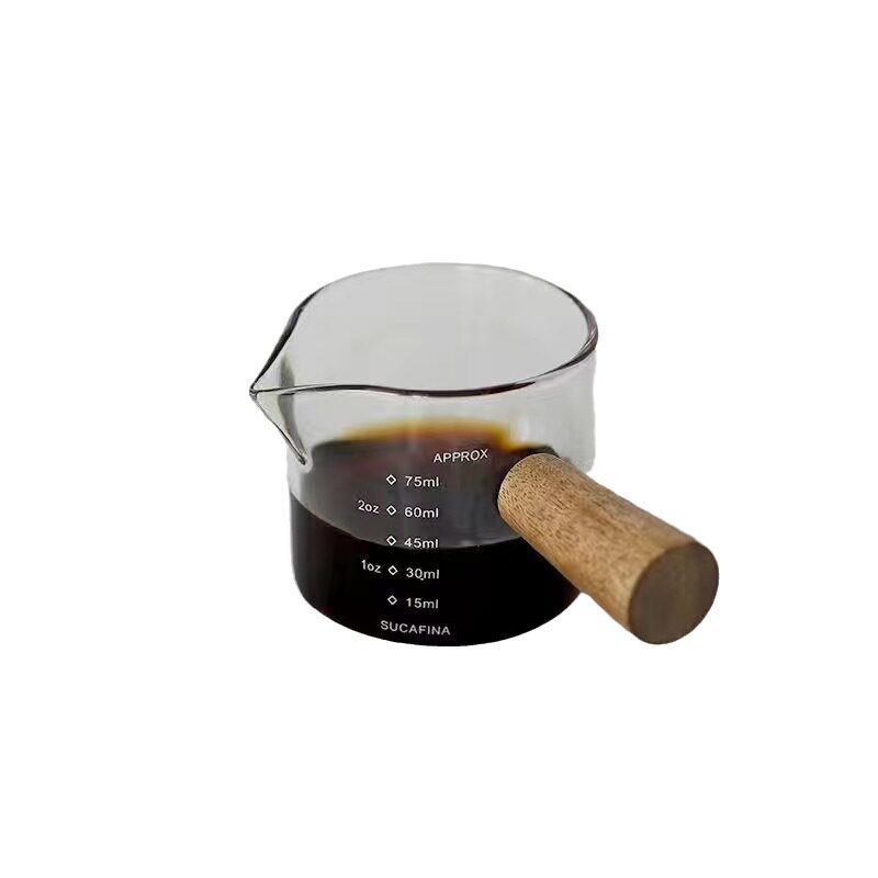精致玻璃小奶盅木柄咖啡奶泡器便携式打奶泡杯烘焙器具迷你ins风