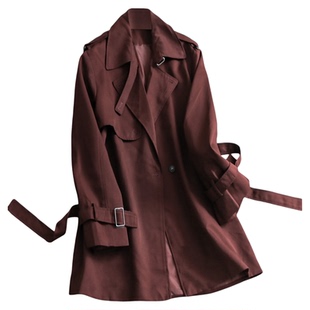 纯色翻领中长款系带收腰韩系风衣2025秋季新款长袖气质女外套B172