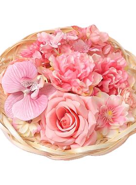 粉色仿真花材料包婚庆簪花头饰
