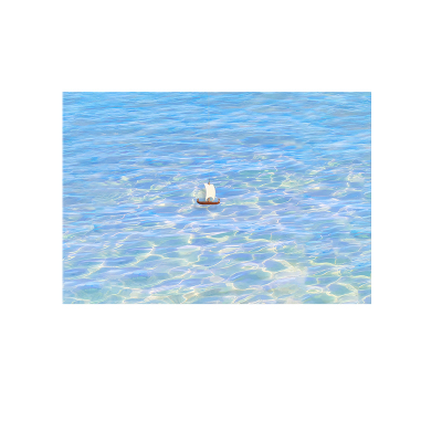 清澈的浅色大海+实木小船