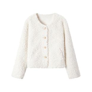 森马外套女冬季短款圆领修身仿羊羔毛仿麂皮夹克小个子小香风上衣