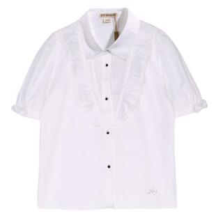 IVY HOUSE常春藤儿童装女童夏季新款 泡泡袖荷叶边短袖白衬衫亲子