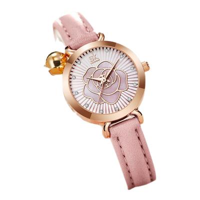 SK女士手表女小众高级感防水玫瑰花皮带腕表女石英表新款简约