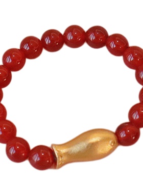 天然红玛瑙戒指女新中式葫芦锦鲤