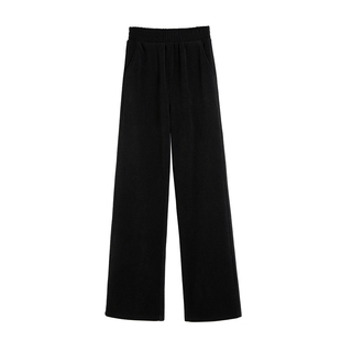 欧棉绒阔腿裤女雪尼尔秋冬小个子高腰垂感拖地裤直筒加绒加厚长裤