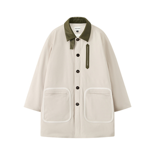 ORGANIC EMOTION环保皮革撞色拼接三防优雅百搭中长款羽绒服冬OE