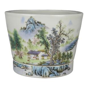 复古风格粉彩一体带托一套古典古玩收藏菖蒲多肉兰花绿植圆形花盆