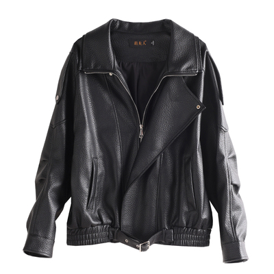 杨树林同款真皮皮衣女宽松机车