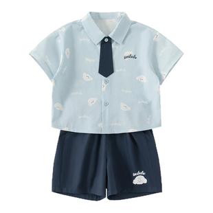 男童夏套装洋气衬衫儿童衣服1—3岁周岁男宝礼服新款炸街痞帅夏装