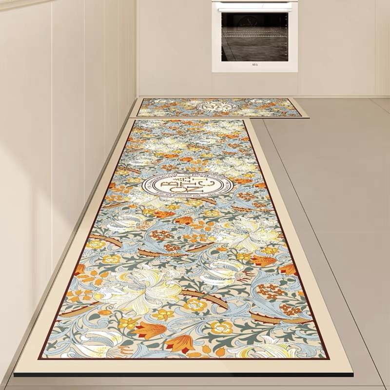 新品 风格厨房防水防油防滑地垫家用可擦洗皮革地毯门口脚垫可北