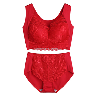 红色内衣内裤本命年女礼盒送妈妈薄款背心式大码新年马年文胸套装