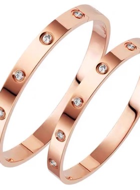 玫瑰金满钻螺丝刀情侣手镯不掉色