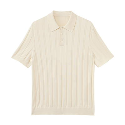 SUPIMA棉竖纹织造夏季翻领T恤衫