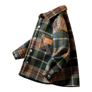 男童冬装外套2026新款大童秋冬款毛呢格子大衣儿童男孩加绒上衣服