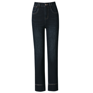 窄版直筒牛仔九分裤女秋冬新款加绒加厚小个子高腰显瘦烟管法棍裤