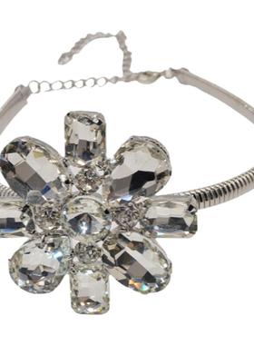 欧美高级夸张银色超大水晶项链