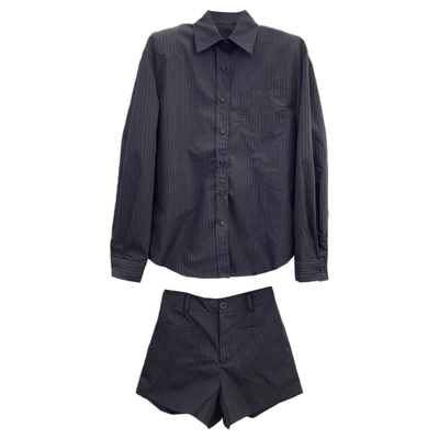 春上新翻领单排扣衬衫短裤两件套