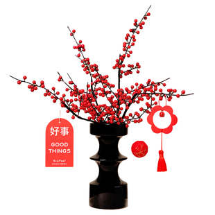 节节高！新中式陶瓷花瓶 乔迁新家装饰红色福桶装饰 新年高级摆件