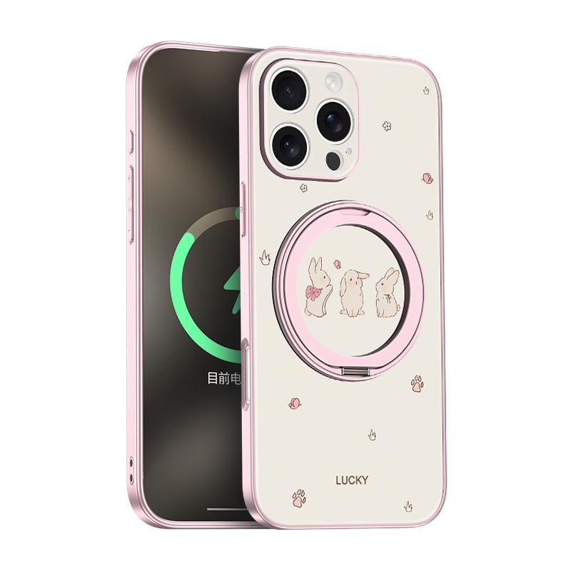 卡通兔子适用苹果16promax手机壳新款磁吸旋转支架iphone15pro全包防摔超薄17por高级感plus可爱磨砂保护壳女