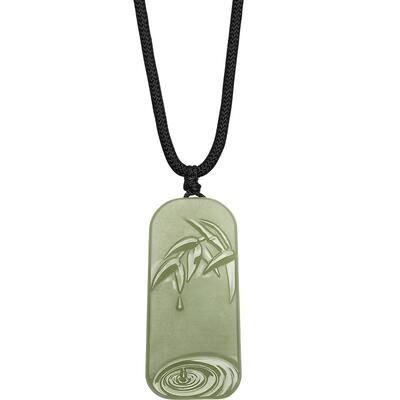 周六福和田玉吊坠青玉滴水叶竹报平安牌玉坠玉石佳礼节日礼物