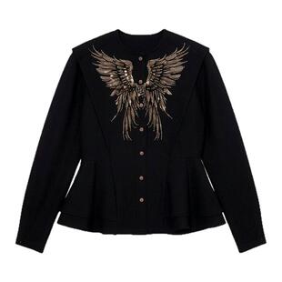 TCH烫钻天使之翼黑色气质收腰修身显瘦长袖衬衫上衣女T78A13E1017