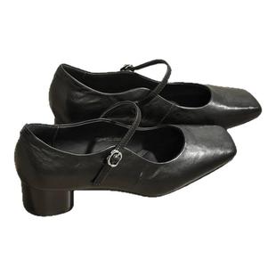 MILLIE'S/妙丽简约秀气玛丽珍鞋女真皮中跟浅口方头配裙子的单鞋