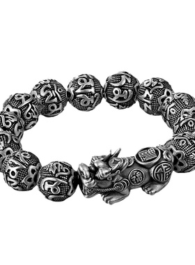 国潮手工貔貅箴言纯银手链男佛珠