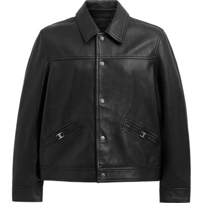 COACH/蔻驰奥莱男士黑色羊皮革HERITAGE经典标志BIKER夹克