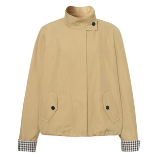 伊芙丽立领可兜下摆袖口撞色翻边设计时尚女装2025秋装新款