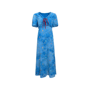 NAZ那子大码褶皱立体缠藤绣胖mm高腰夏季刺绣重工扎染收腰连衣裙