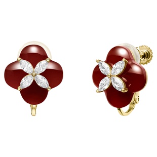 新品何方HEFANG柿柿如意耳环女轻奢时尚红玉髓耳钉耳夹百搭耳饰