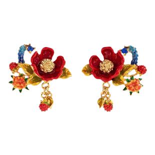 Juicy Grape红色花朵耳钉女耳夹适合过年的耳环礼物（直播链接）