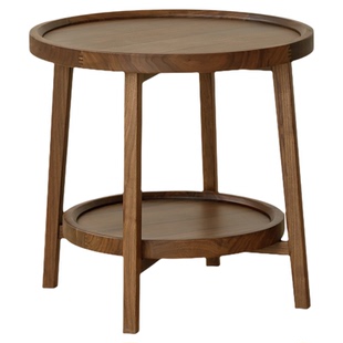 梦天然北美黑胡桃木圆边几沙发角几现代简约客厅实木小茶几圆茶几