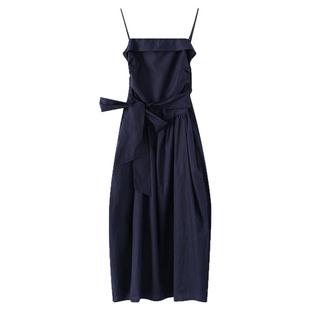 夕蒙2025新款夏设计感气质裙子韩系独特漂亮小个子藏蓝吊带连衣裙