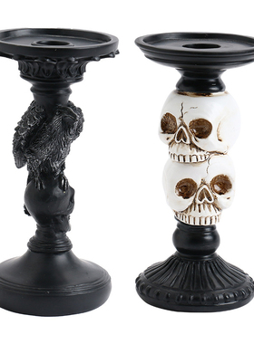 万圣节道具装饰骷髅头烛台小摆件