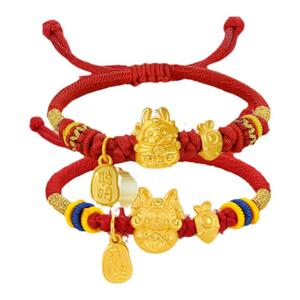 周六福黄金手绳定价宝宝编织绳平安兔儿爷手链手饰送小孩节日礼物