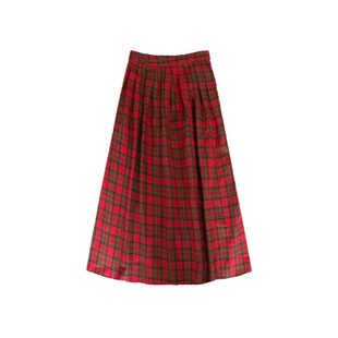 圣诞节红色格子复古半身裙女秋冬氛围感呢子高腰百褶宽松a字伞裙