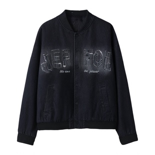 春秋季新款美式牛仔夹克男生青少年休闲棒球服外套男装士宽松潮流