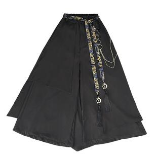 新中式国风阔腿裤无性别感织锦飘带金属腰带裙裤七八分休闲裤