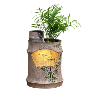 新中式流水喷泉摆件循环水茶室客厅桌面招财盆景办公室竹韵流水器