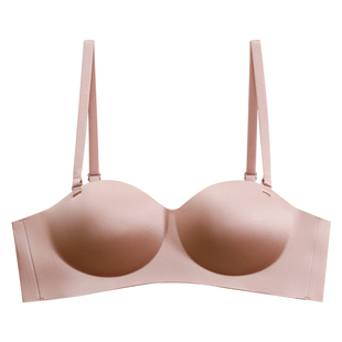 无痕光面内衣女防滑小胸聚拢显大无肩带抹胸上薄下厚无钢圈文胸罩
