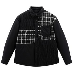 【小香风】太平鸟男装 衬衫羽绒服男冬季轻薄防寒服黑白格纹夹克