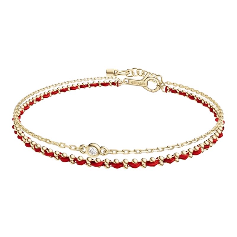 【自营】HEFANG Jewelry/何方珠宝萌趣新年系列 编织红绳双层手链